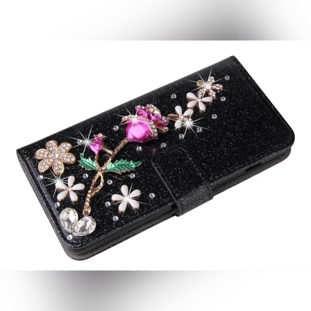 Samsung Galaxy S24 Ultra, Floral Glitter Phone Case - Black - Picture 2 of 3